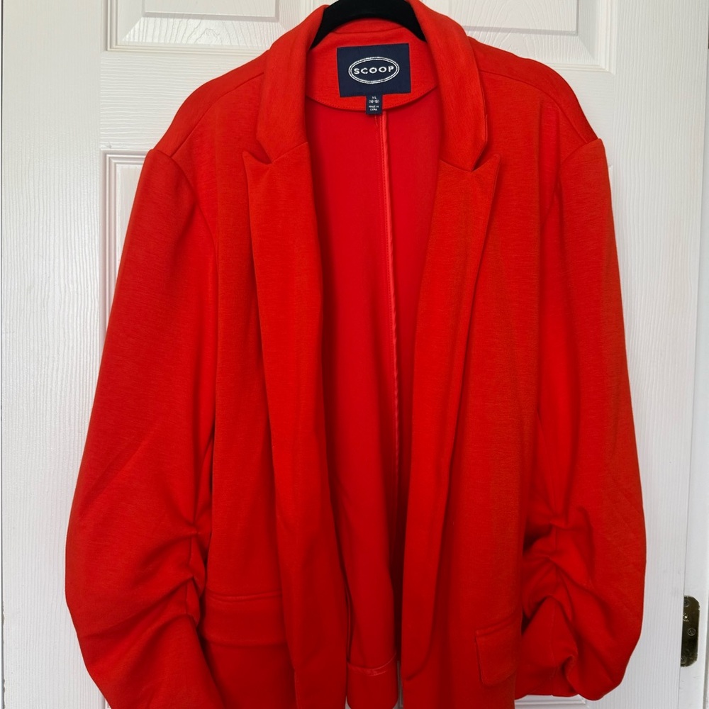 Scoop NYC Red Blazer with High Collar and Relaxed Fit